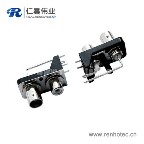 EB-001-0005 BNC射頻pcb接插件帶RCA絕緣同軸黑色塑膠外殼彎式母頭