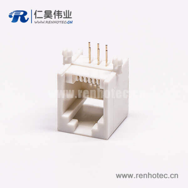 1 rj45插座單口全塑網(wǎng)絡(luò)插口白色鍍金彎式接PCB板