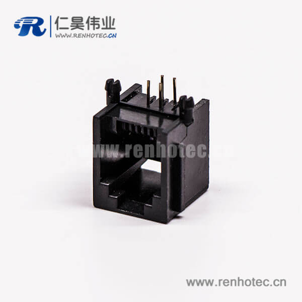 2 rj45接插件4P網(wǎng)絡(luò)黑色全塑單口不帶燈90°接PCB板