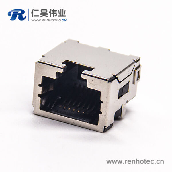 rj45網口插座屏蔽外殼彎式沉板貼PCB板單端口8p8c rj45網口插座屏蔽外殼彎式沉板貼PCB板單端口8p8c