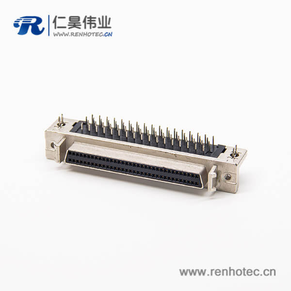 68針SCSI接插件母頭彎式帶魚叉腳插板式接PCB板