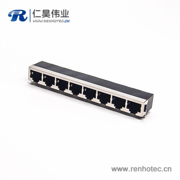 8口rj45插座全屏蔽以太網接插件彎式插板1*8 8口rj45插座全屏蔽以太網接插件彎式插板1*8