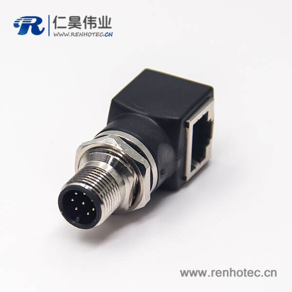 m12接插件轉rj45彎式轉接頭8芯前鎖板轉RJ45網絡接口m12公頭 m12接插件轉rj45彎式轉接頭8芯前鎖板轉RJ45網絡接口m12公頭