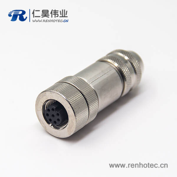 m12防水航空頭8pin母頭直式鎖接A型編碼全金屬接插件 m12防水航空頭8pin母頭直式鎖接A型編碼全金屬接插件