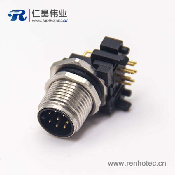 m12 8芯公頭接插件插座螺紋前鎖板彎式插PCB板防水傳感器 m12 8芯公頭接插件插座螺紋前鎖板彎式插PCB板防水傳感器