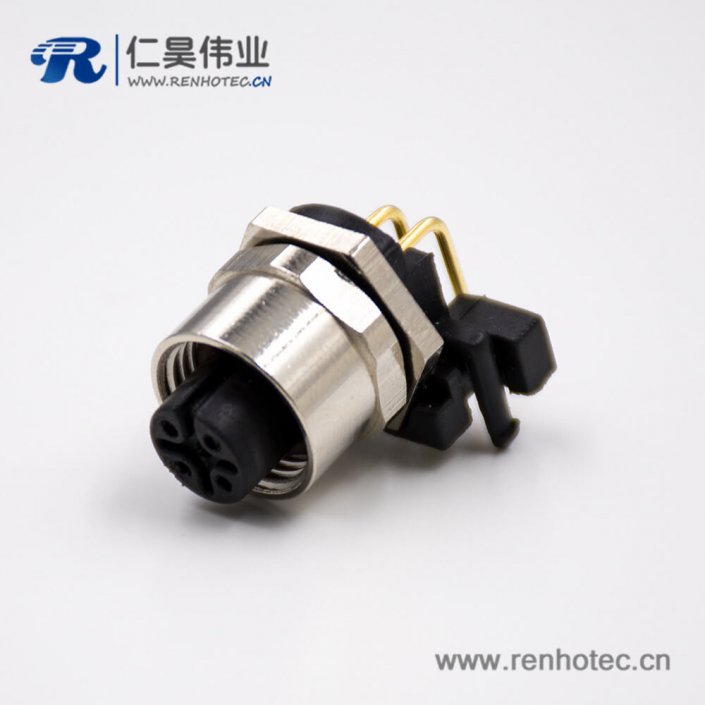 M12彎母頭接插件A扣5芯PCB板安裝插孔板端插座傳感器 M12彎母頭接插件A扣5芯PCB板安裝插孔板端插座傳感器