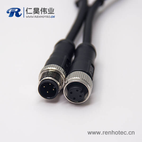 電纜接頭m12四芯A編碼公對母直式帶屏蔽注塑線1M AWG22 電纜接頭m12四芯A編碼公對母直式帶屏蔽注塑線1M AWG22