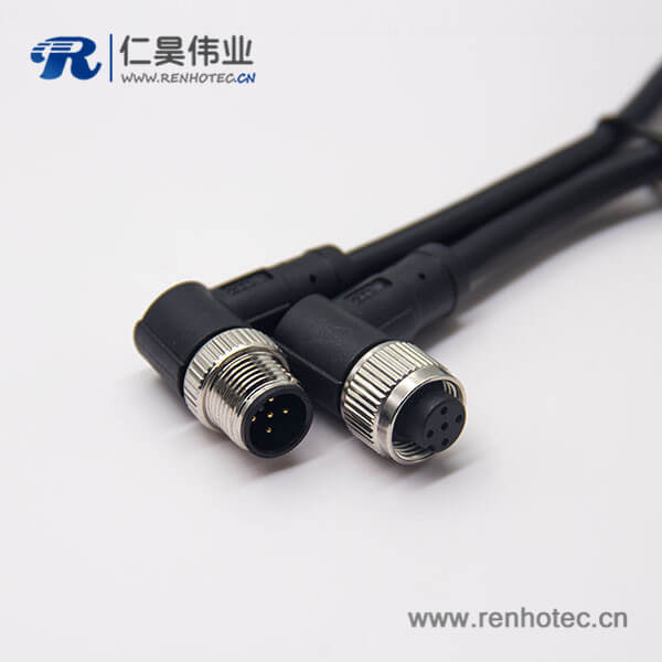 m12電纜信號線5芯90度公對母A編碼不帶屏蔽工業防水插頭1M AWG22 m12電纜信號線5芯90度公對母A編碼不帶屏蔽工業防水插頭1M AWG22