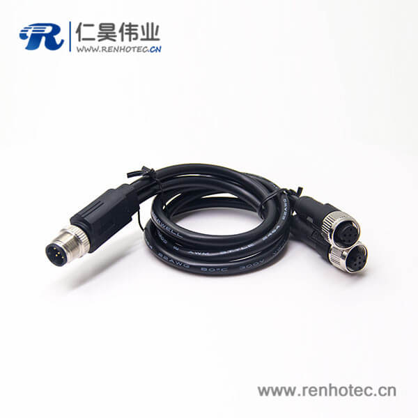 m12航空電纜插頭A編碼5芯一公轉兩母成型式注塑線50CM AWG22不帶屏蔽 m12航空電纜插頭A編碼5芯一公轉兩母成型式注塑線50CM AWG22不帶屏蔽